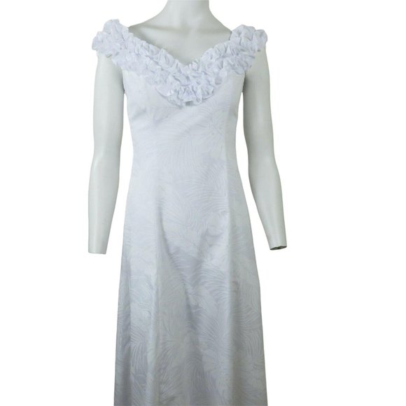 Princess Kaiulani Dresses & Skirts - Vintage Princess Kaiulani Hawaiian Wedding Dress 2 Long White on White Floral